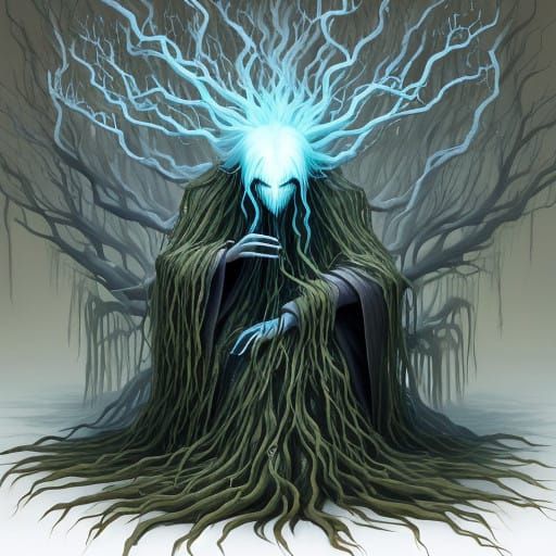 Ghostly Weeping Willow Basks in Mournful Elegance