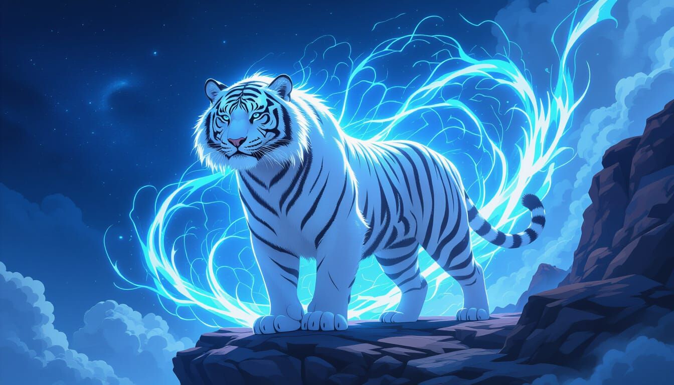 Majestic Tiger with Electric Aura in Hyperrealistic Style