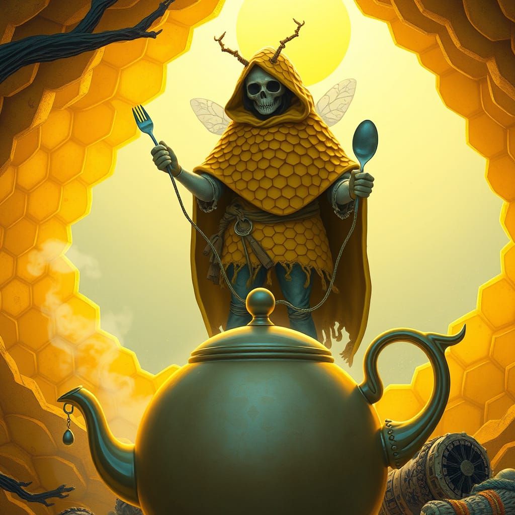 Mystical Beehive Classroom Above a Teapot, Futuristic Design