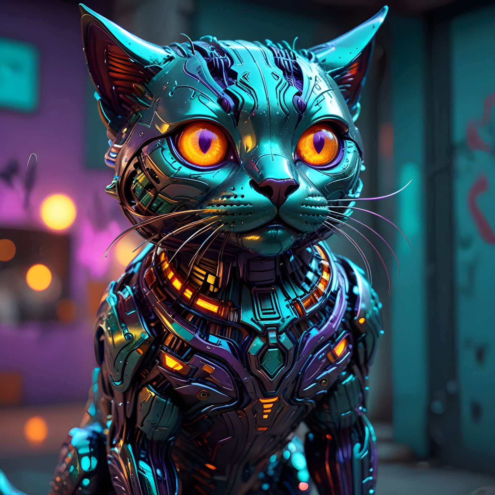 Chrome Android Cat in Graffiti Art Style