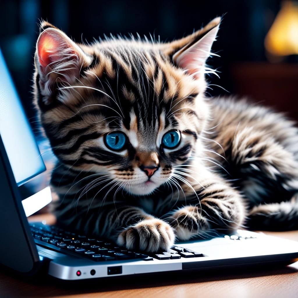 Cute Kitten Sleeping on Computer Keyboard