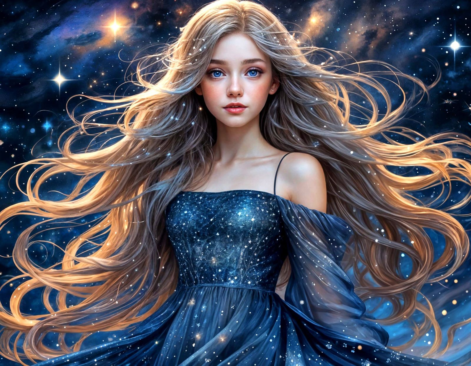 Mother of Pearl Digital Art with Glitter Stars