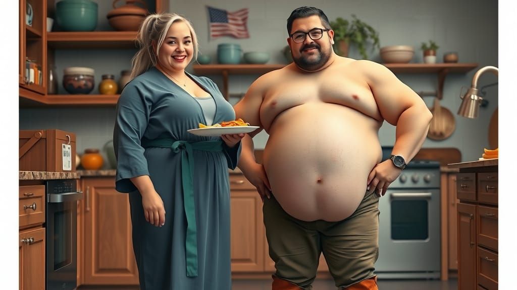Realistic Plus-Size Female Bodybuilder in a Kitchen Setting