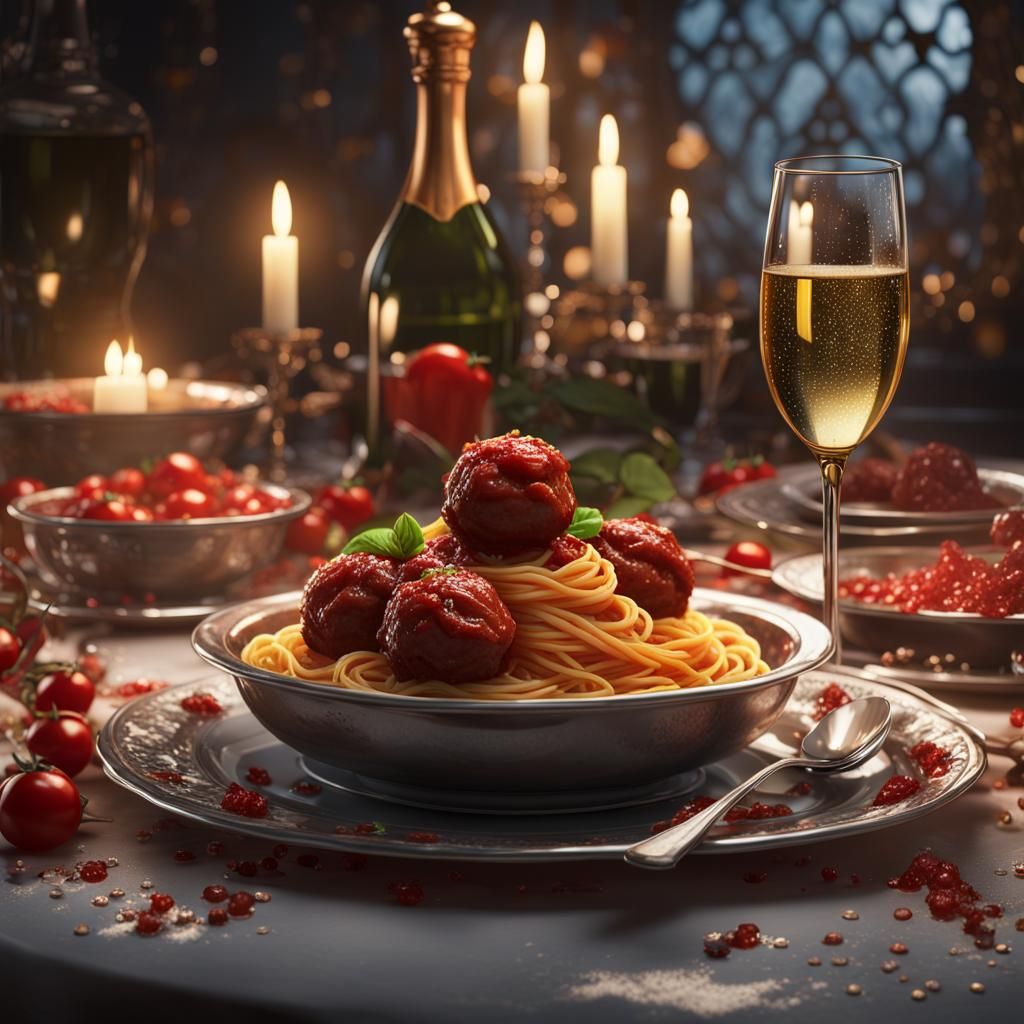 Spilled Spaghetti and Meatballs in Romantic Setting