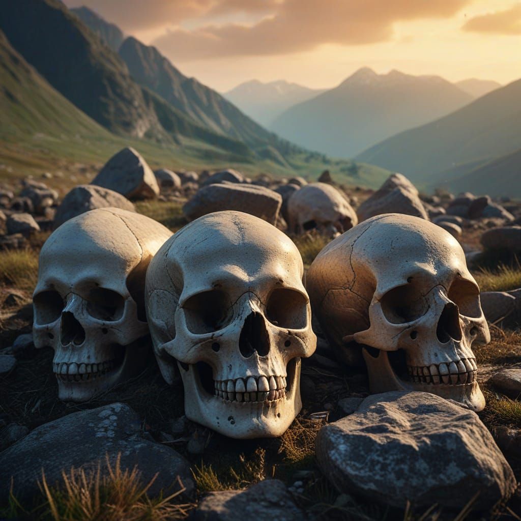 Mouthless Skulls Discovered in Caucasus: Surreal Digital Art