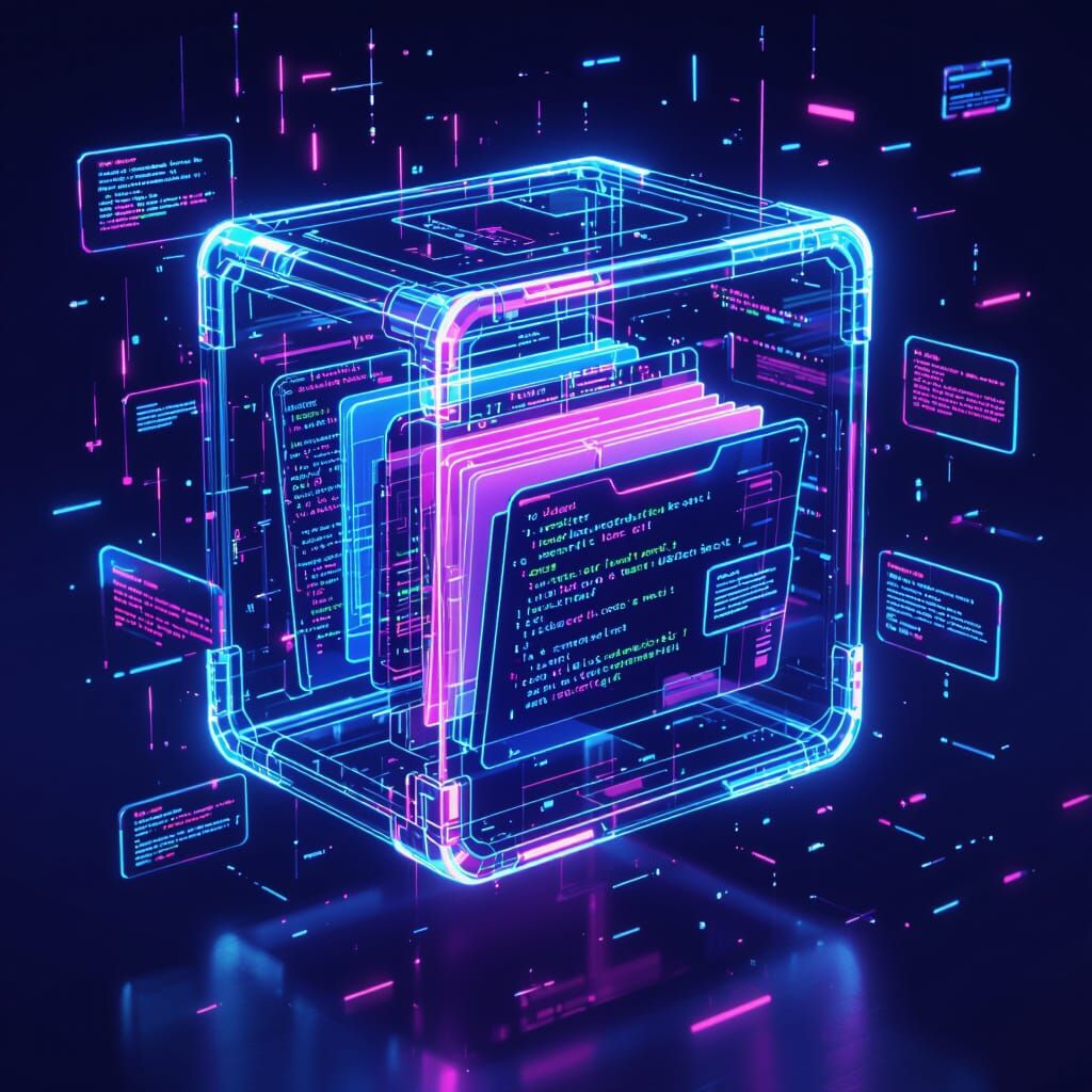 Cyberpunk Digital Archive Icon with Neon Glow