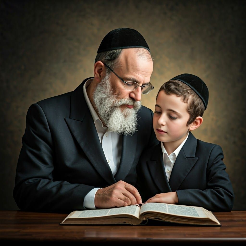 Hasidic Father and Son in Contemplative Study