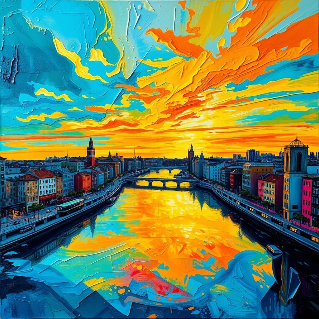 Vibrant Cityscape in Dazzling Impasto Style