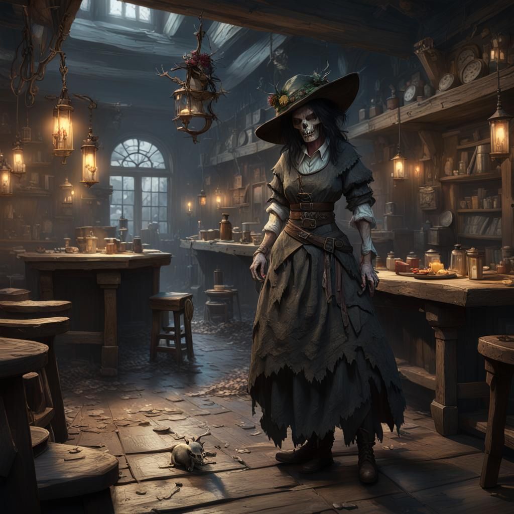 Old Changeling with Deer Skull Hat, Dark Fantasy Art