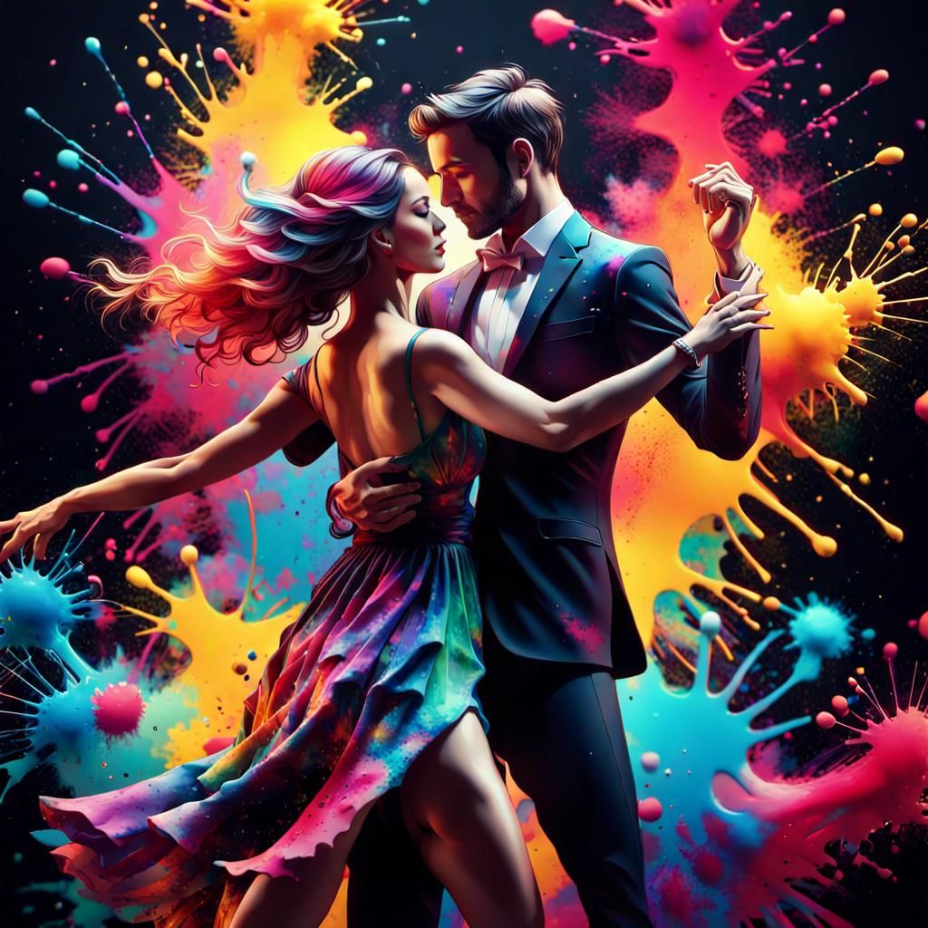 Elegant Couple's Dance in Expressionist Ink Splatter