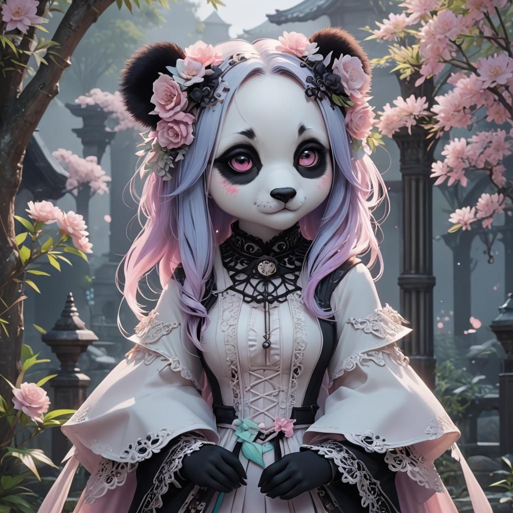 Pastel Gothic Panda Girl in 3D Anime Style
