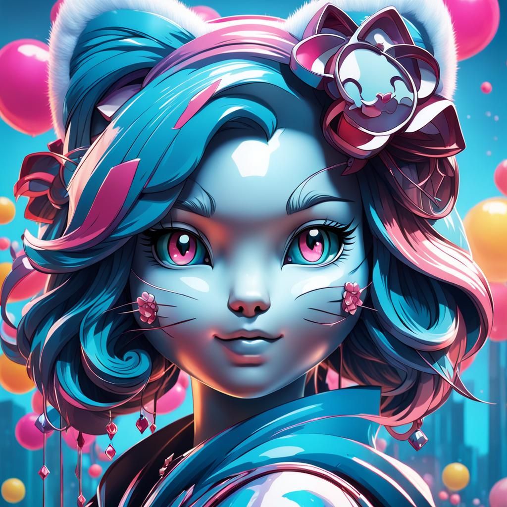 Hyperdetailed Hello Kitty Portrait in Art Nouveau Style