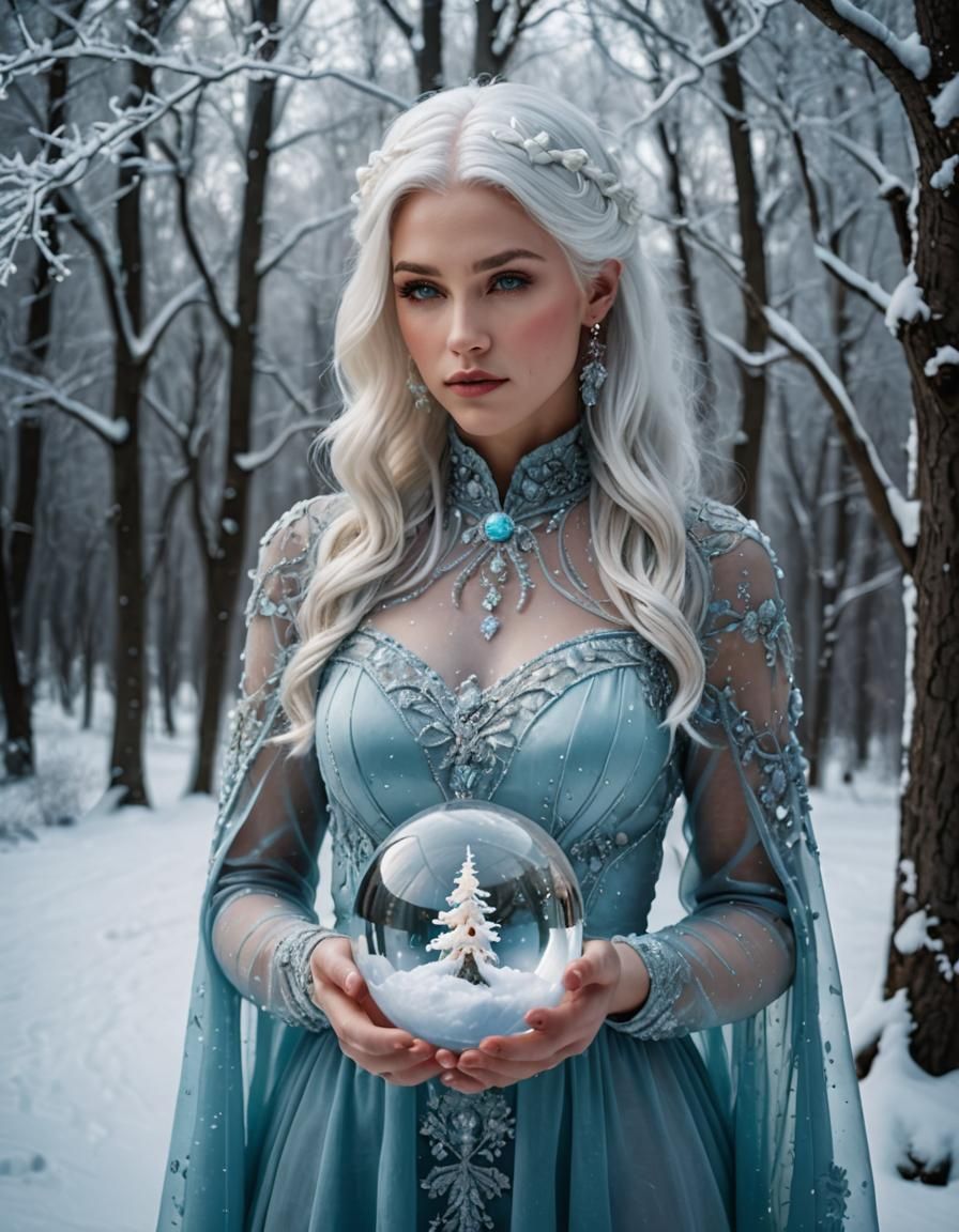 Enchanting Winter Goddess with Snow Globe