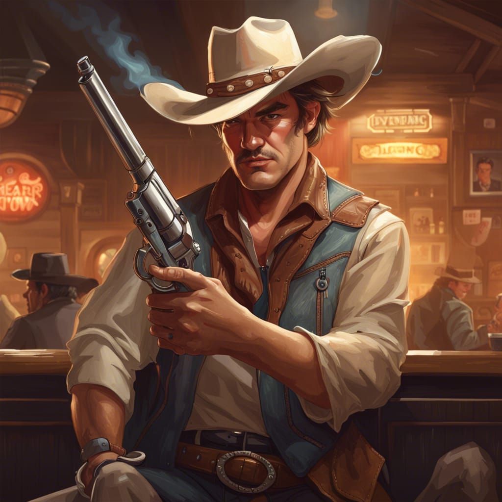 Cowboy with Smoking Gun: Hyperdetailed Concept Art