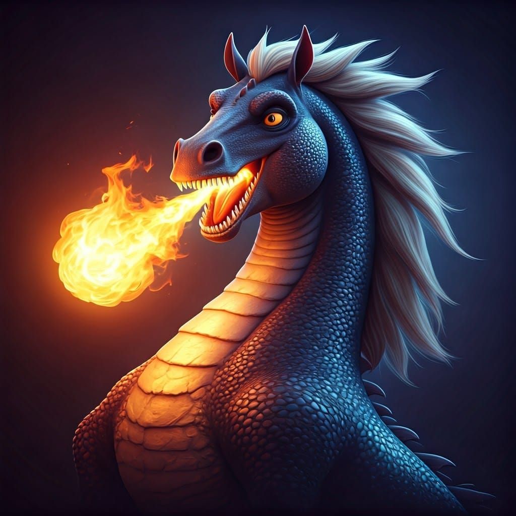 Dragon Horse Hybrid Ignites the Skies in Vibrant Cyberpunk S...