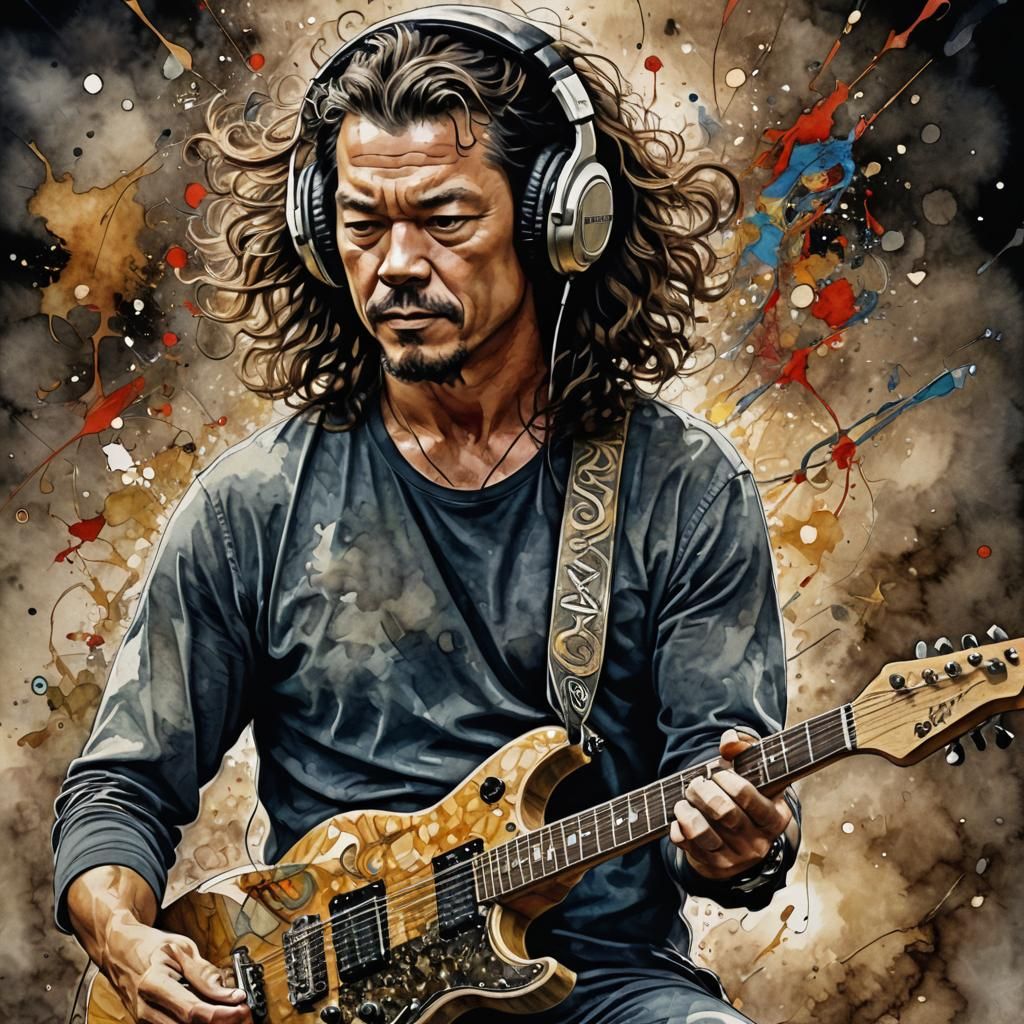 Musician with Headphones in Alcohol Ink and Watercolor