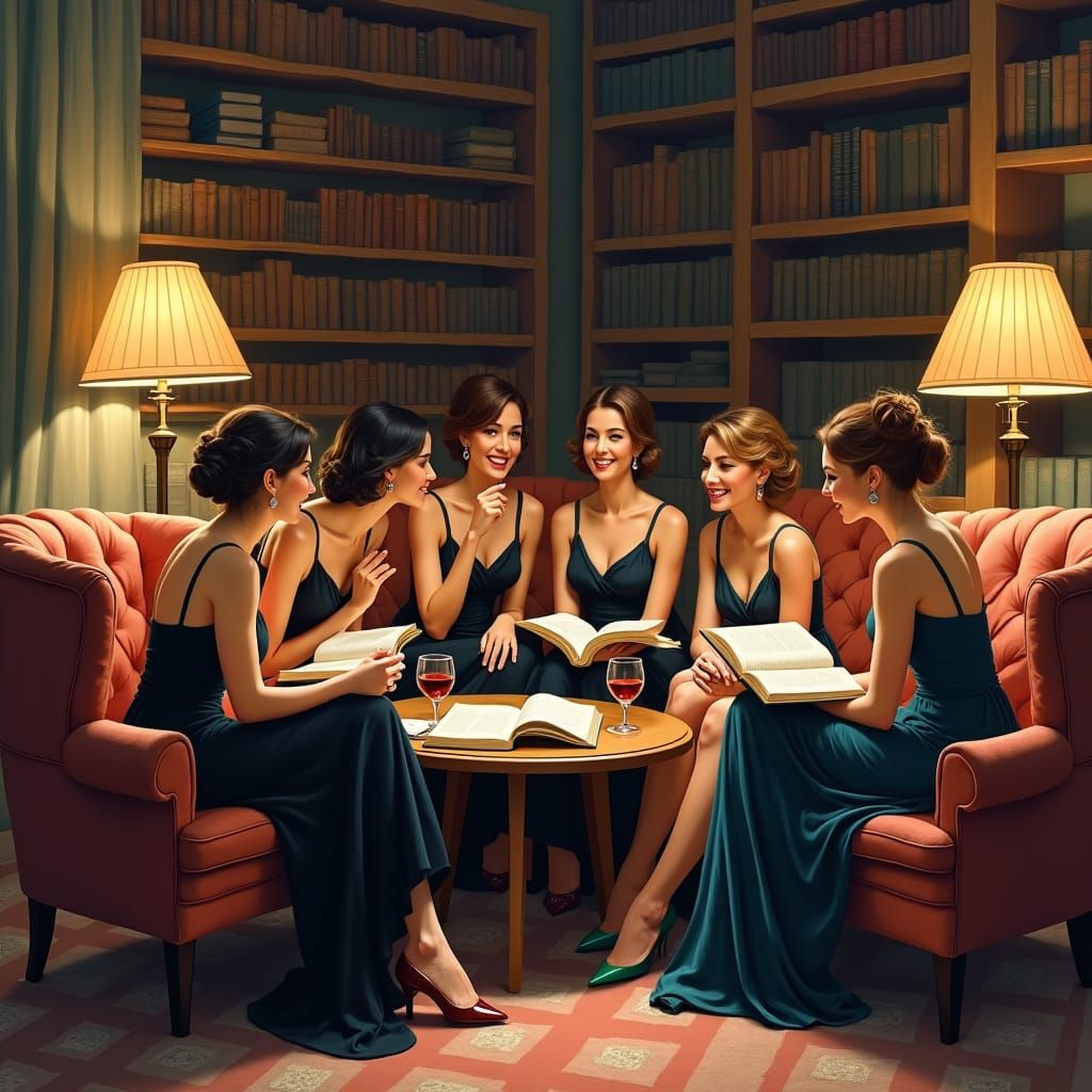 Impressionist Book Club Gathering in Cosy Study