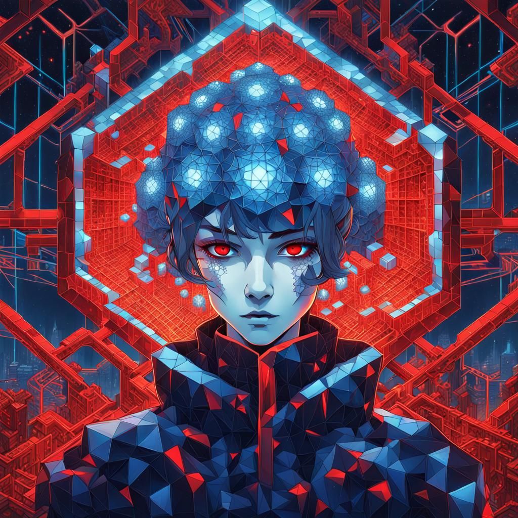 Fractal Anime Girl in Cyberpunk Dystopia