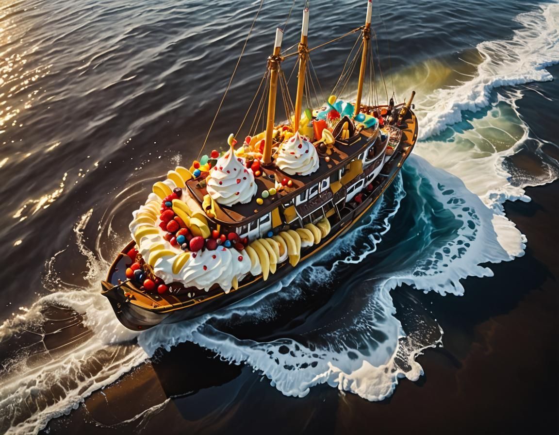 Banana Split Schooner on Milkshake Sea: A Surrealist Vision