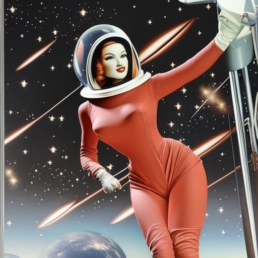 Retro Sci-Fi Space Girl Pin-Up in Space