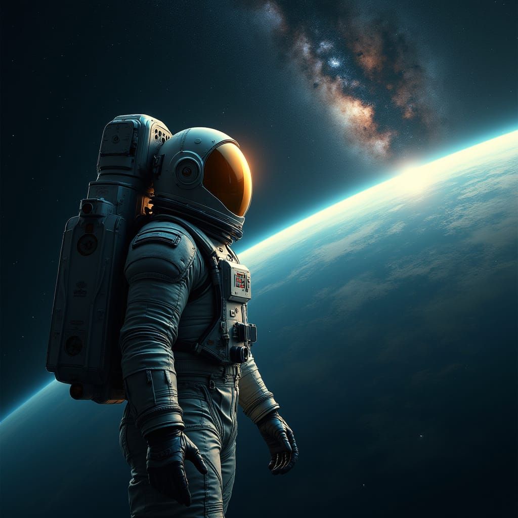 Astronaut Gazing at Earth from the Edge of the Milky Way