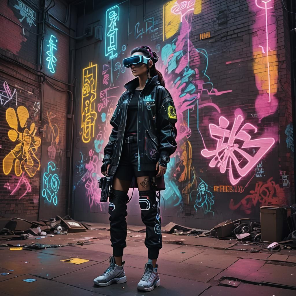 Cyberpunk Street Artist Creates Glowing Mural