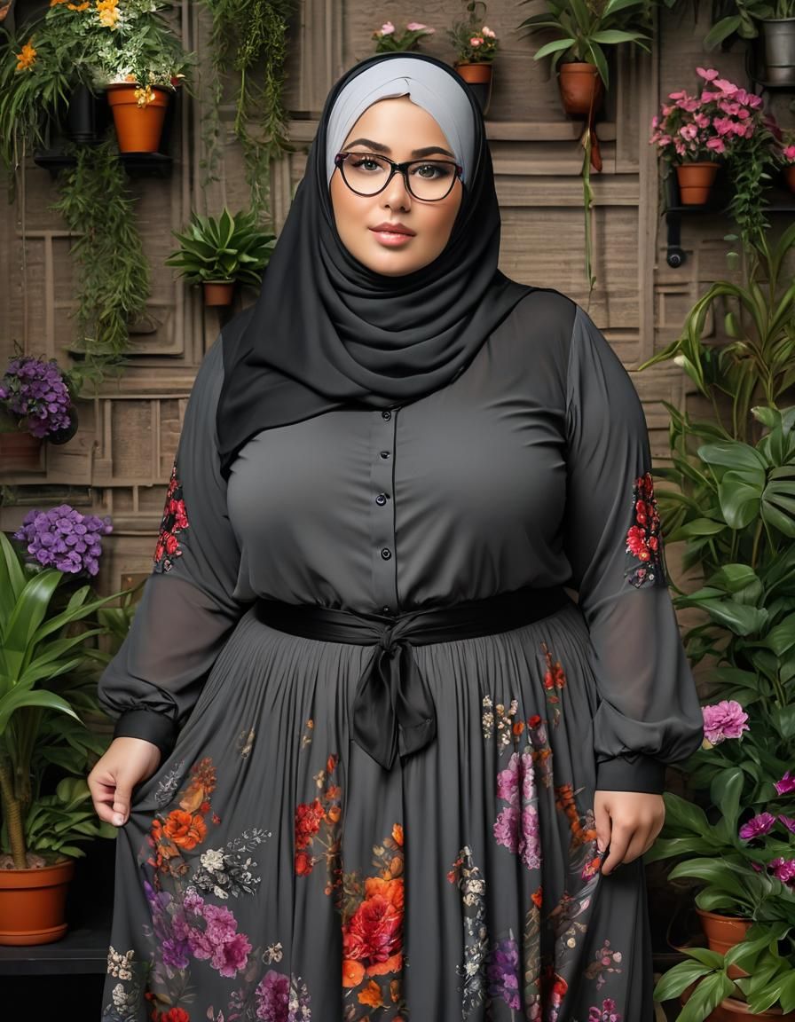 Psychedelic Portrait of Woman in Hijab with Plants