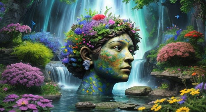 Stone Head Floating Garden: Surreal Concept Art