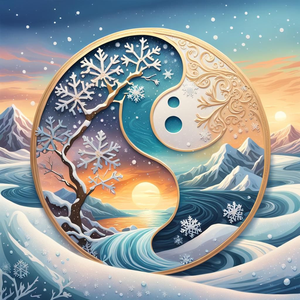Surreal Harmony of Yin and Yang in Winter Wonderland