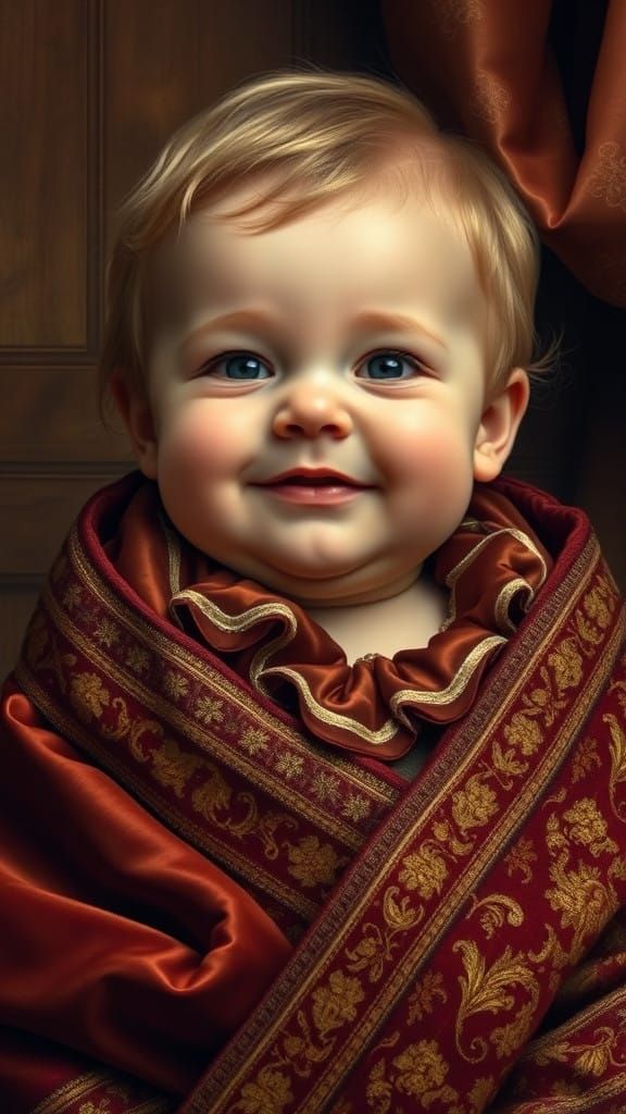 Luxurious Portrait of a Young Child in Opulent Renaissance S...