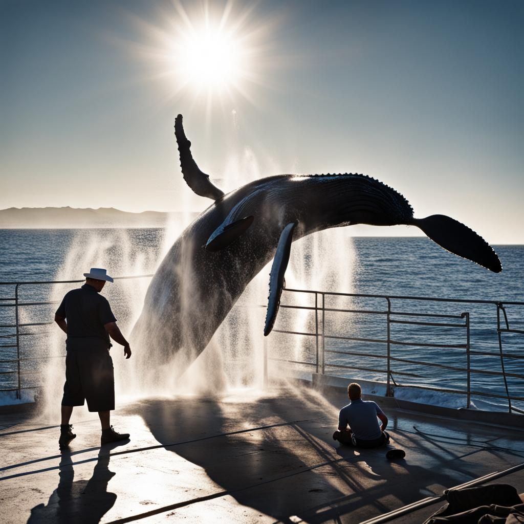 Whale and Trainer in the Sun