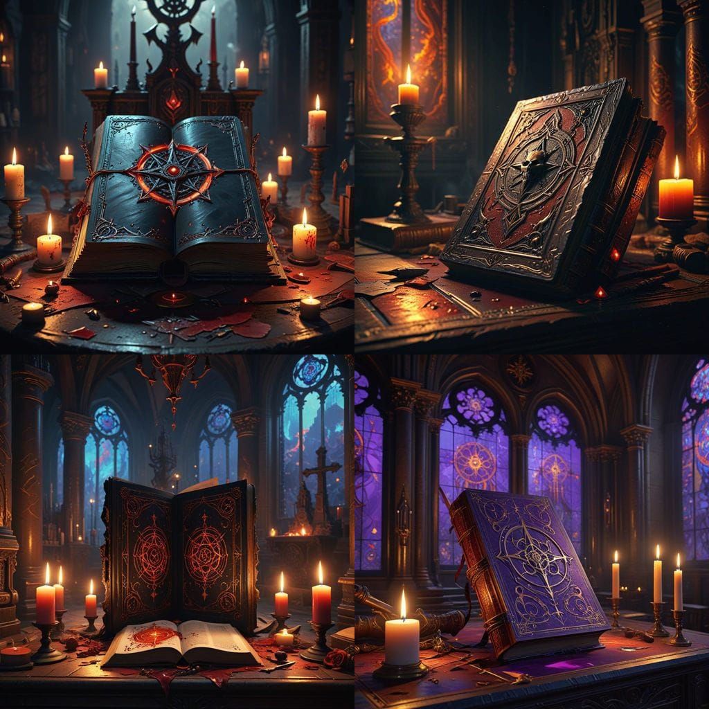 Sinister Grimoire in Forgotten Cathedral, Dark Fantasy Art