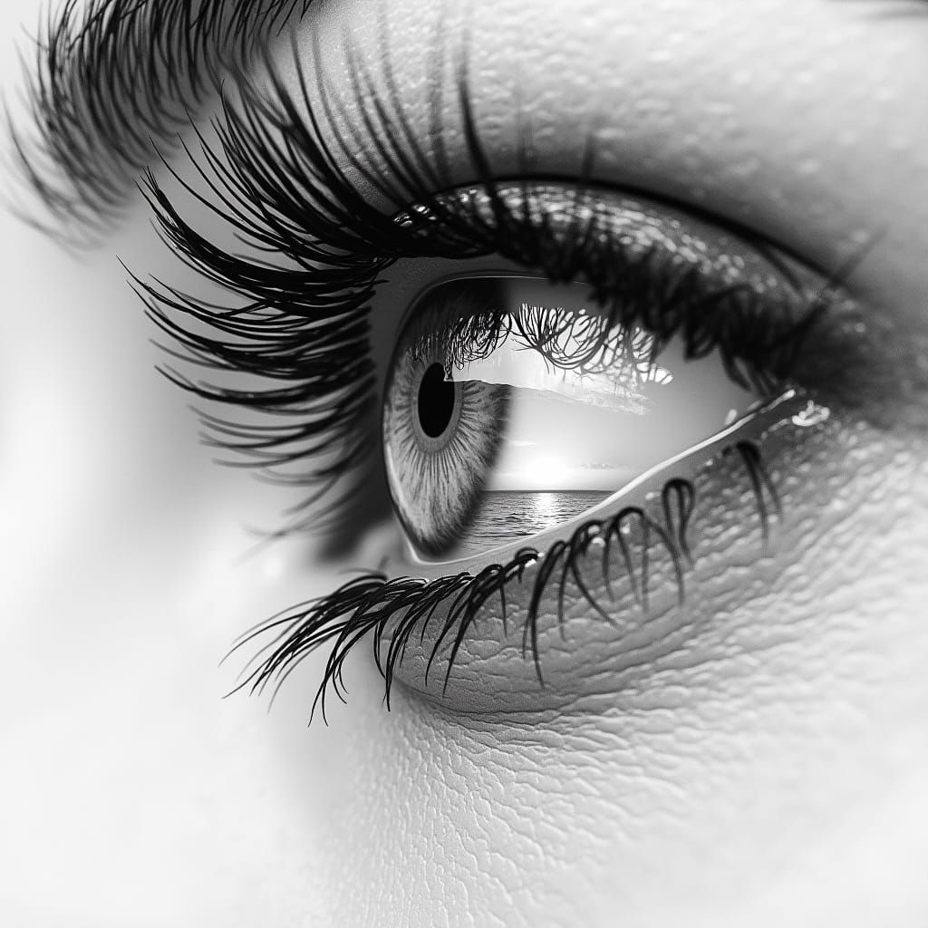 A Woman's Eye in Monochromatic Pencil Style
