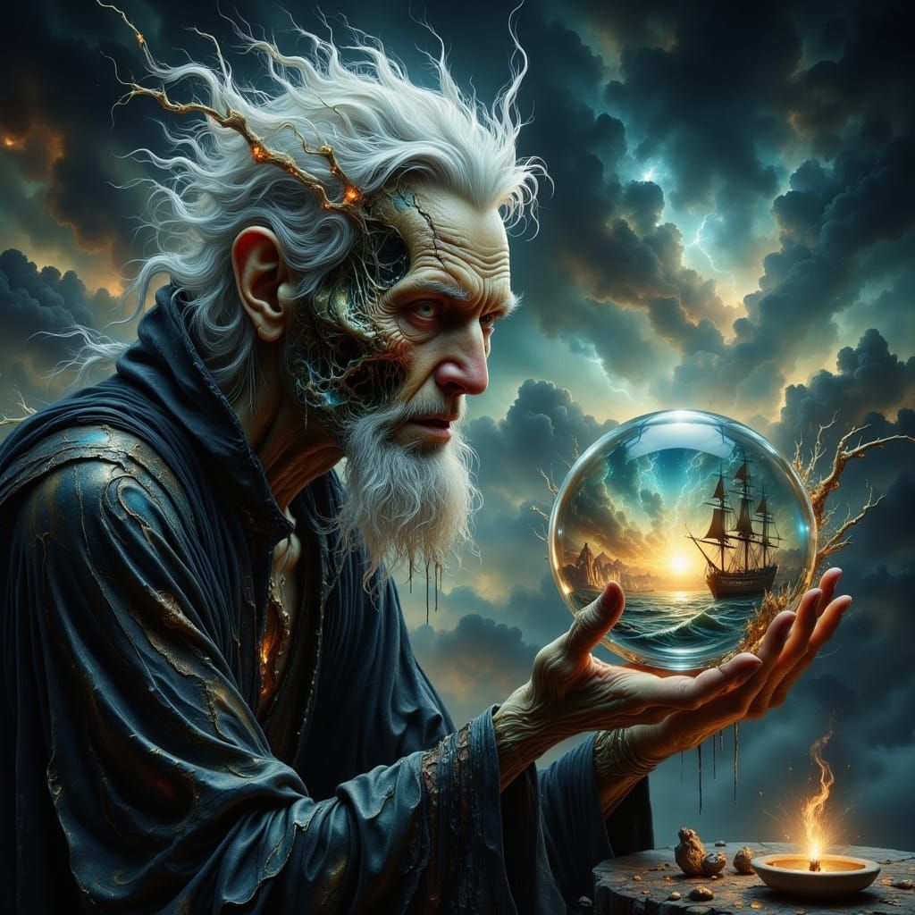Ominous Witch Gazing into Crystal Ball