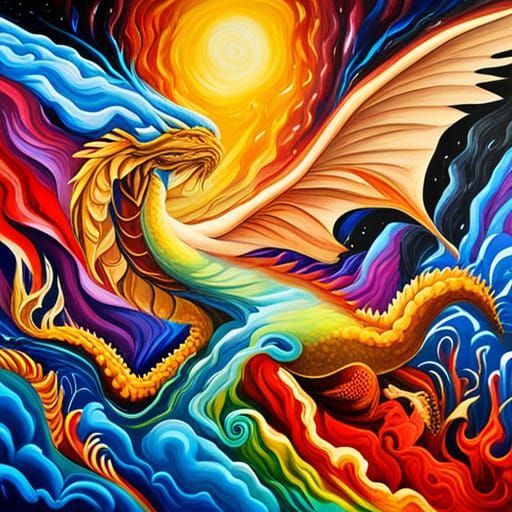 Epic Dragons and Rainbow in Graffiti Art