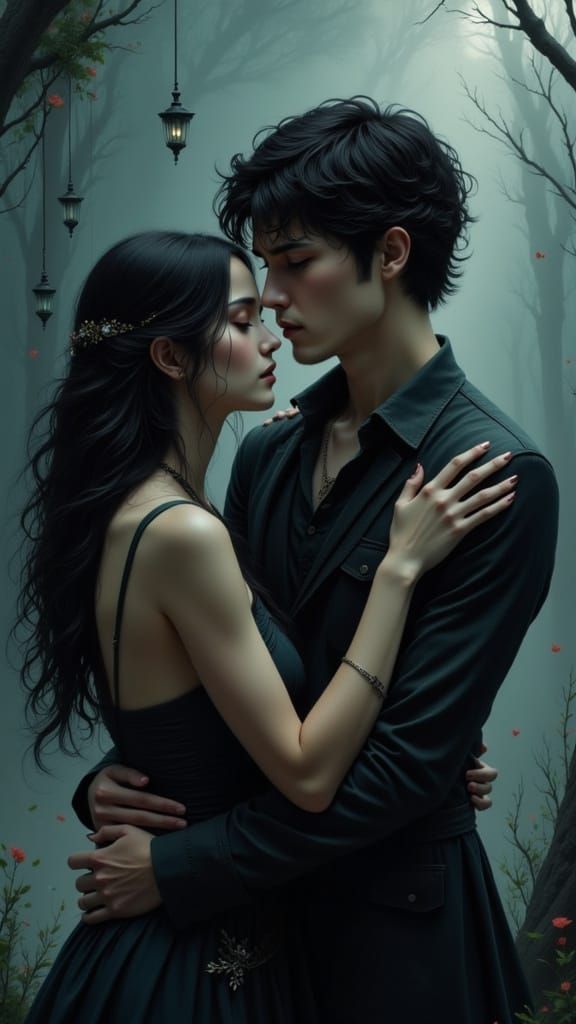 Young Woman Comforting Man in Silhouette Style