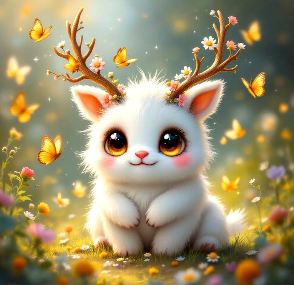 Chibi Monster in a Dreamy Oil Painting Meadow Scene