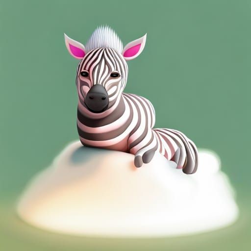 Cute Baby Zebra Sleeping on Cloud, 3D Render