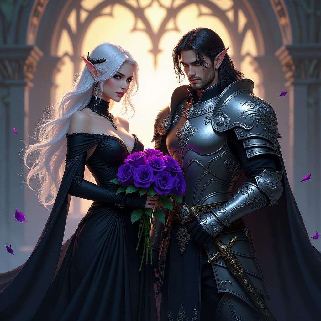 Elf Necromancer and Paladin with Indigo Roses