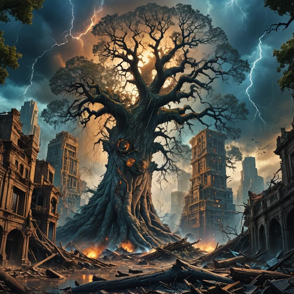 Apocalyptic Metropolis Amidst Chaotic Storm