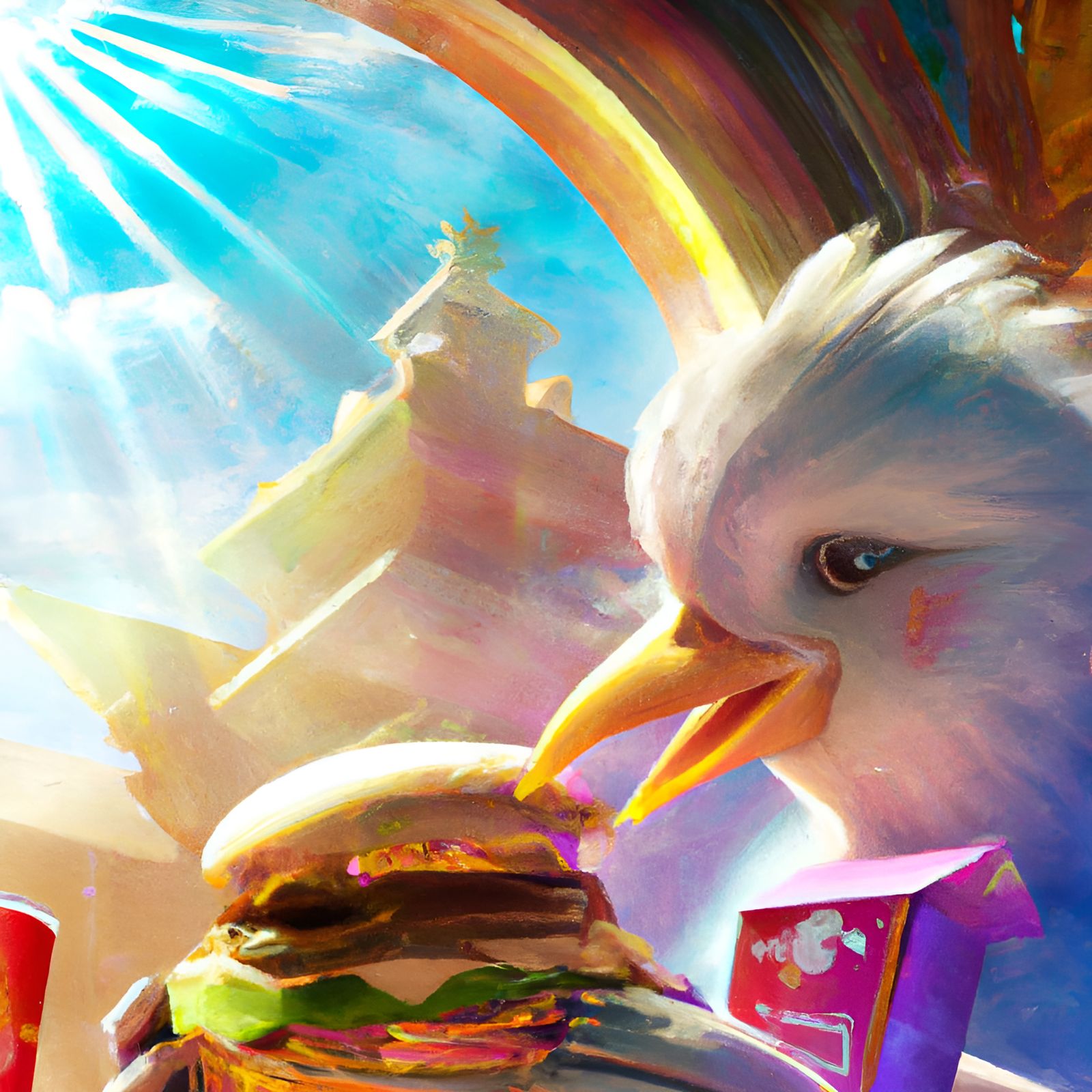 Phoenix Eats Hamburger: 3D Rendered Concept Art