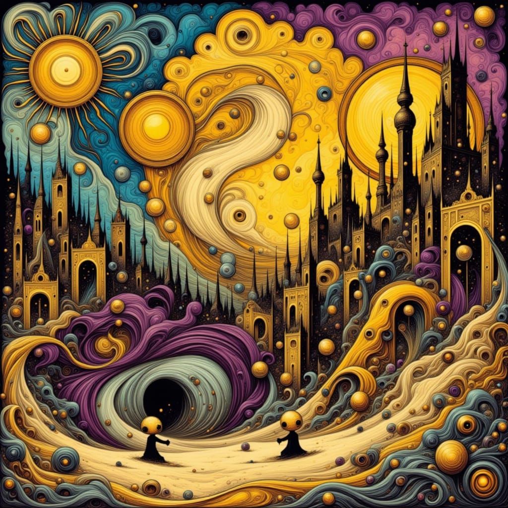 Vibrant, Surreal Cityscape in Clashing Colors