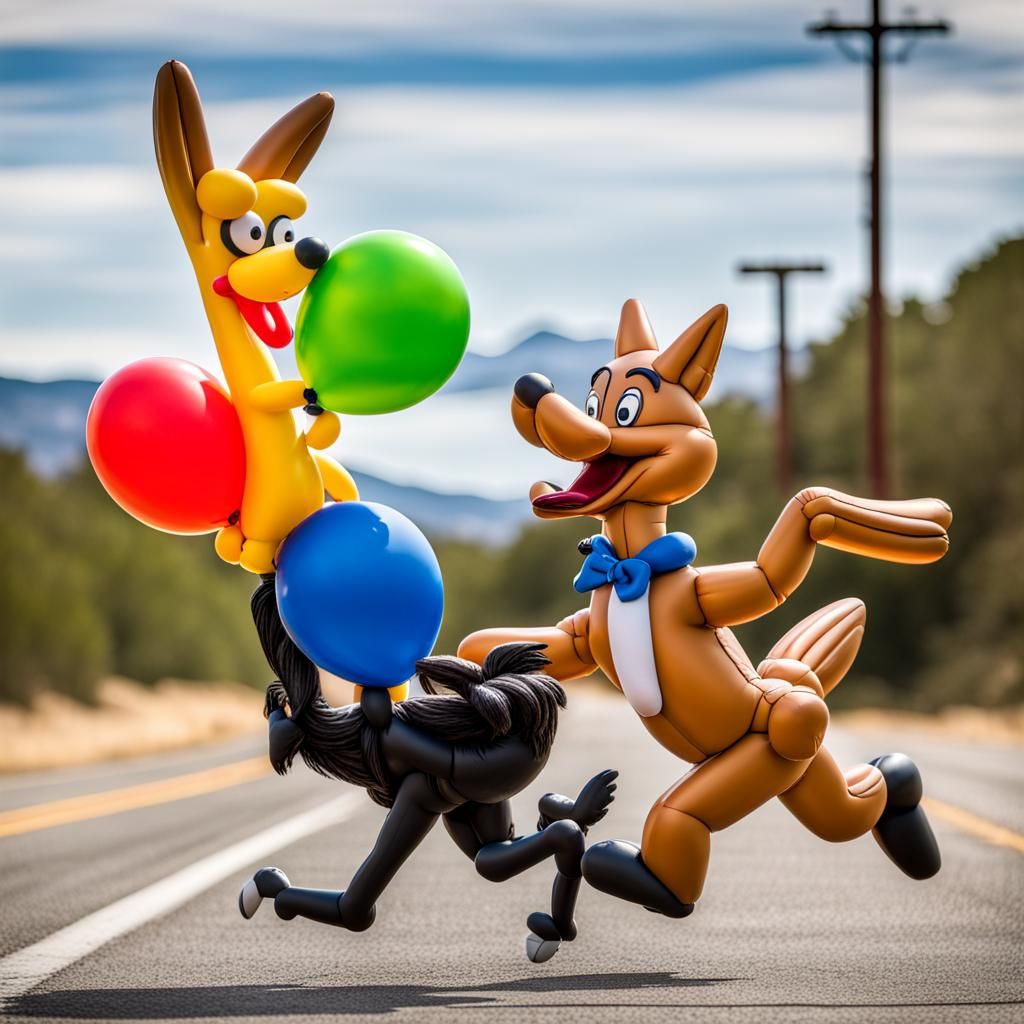 Balloon-Animal Tableau: Wyle-E-Coyote and The-Road-Runner