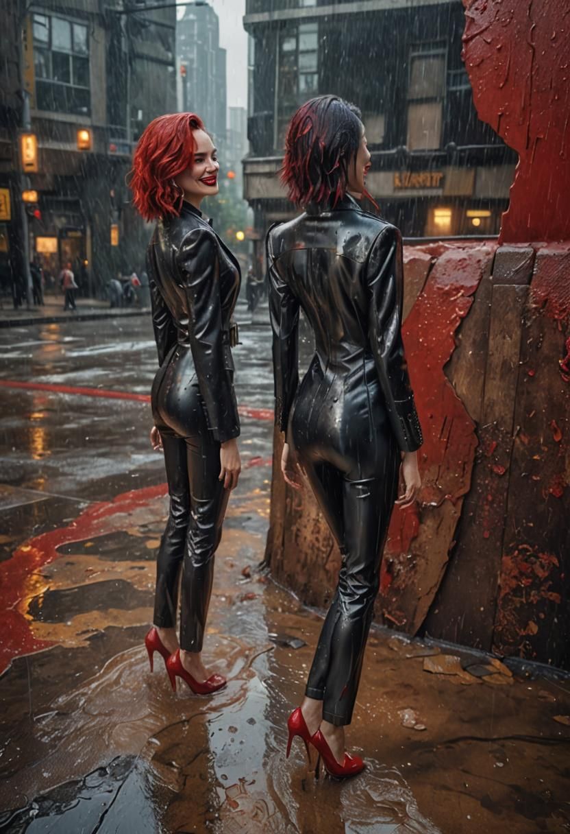 Glamorous Women in Leather Suits: Digital Art
