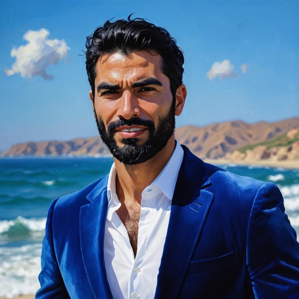 Expressionist Portrait of Man in Blue Velvet Suit