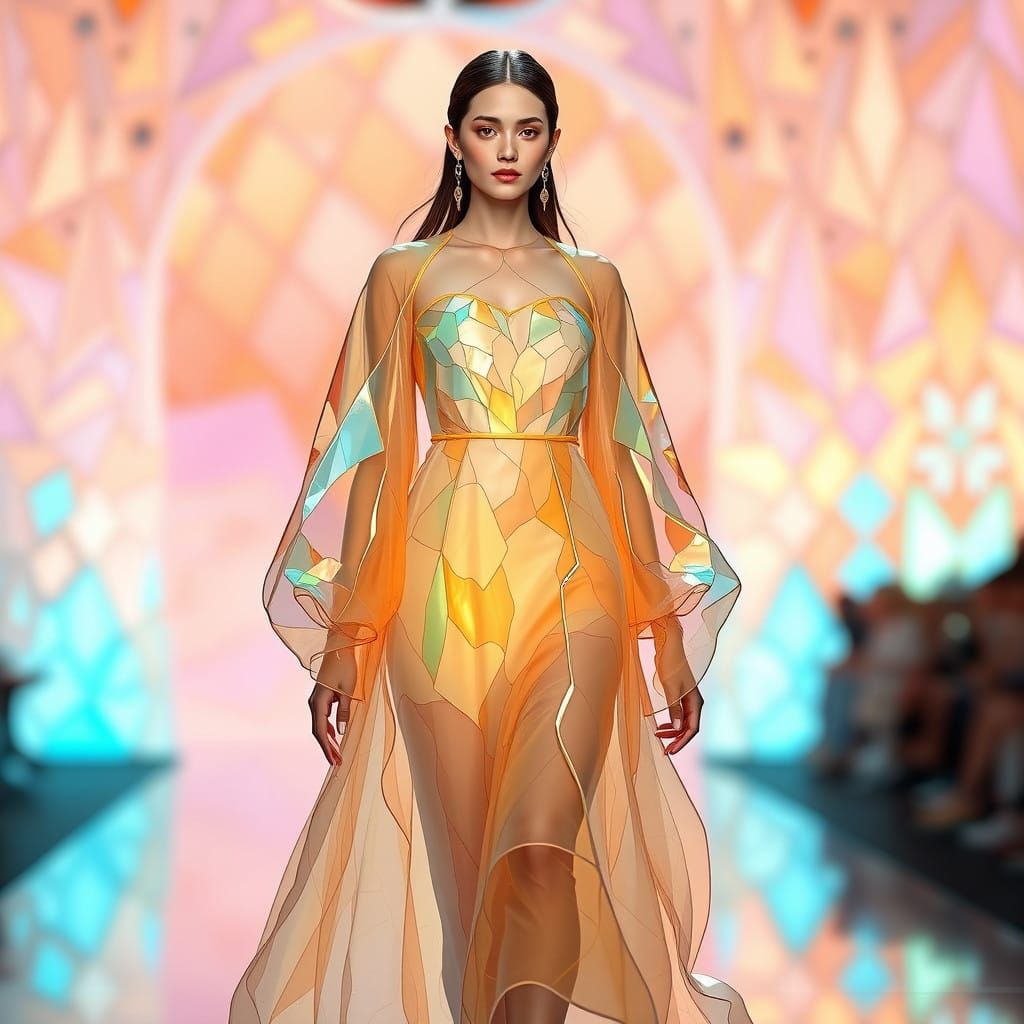 Glamorous Stained Glass Runway Model in Ethereal Light