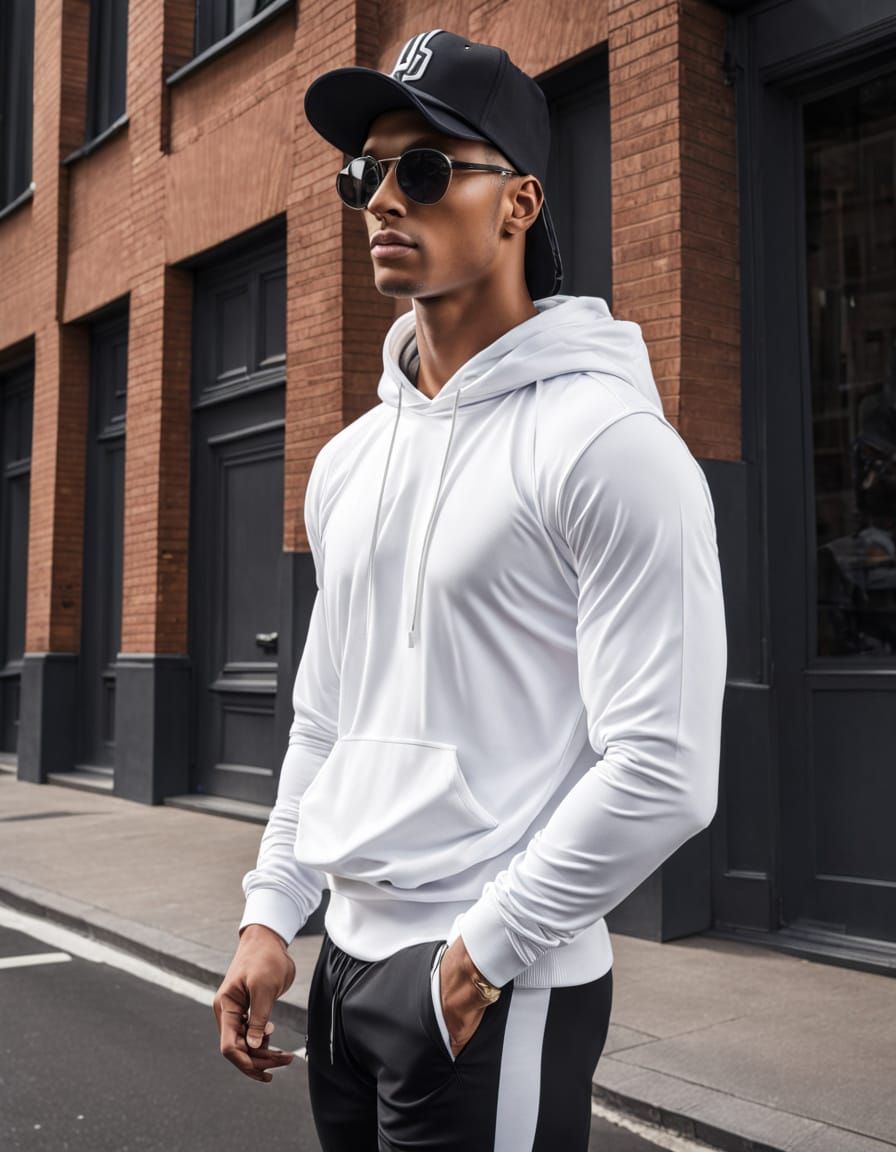 Athleisure Man Portrait with White Stripes and Baseball Cap