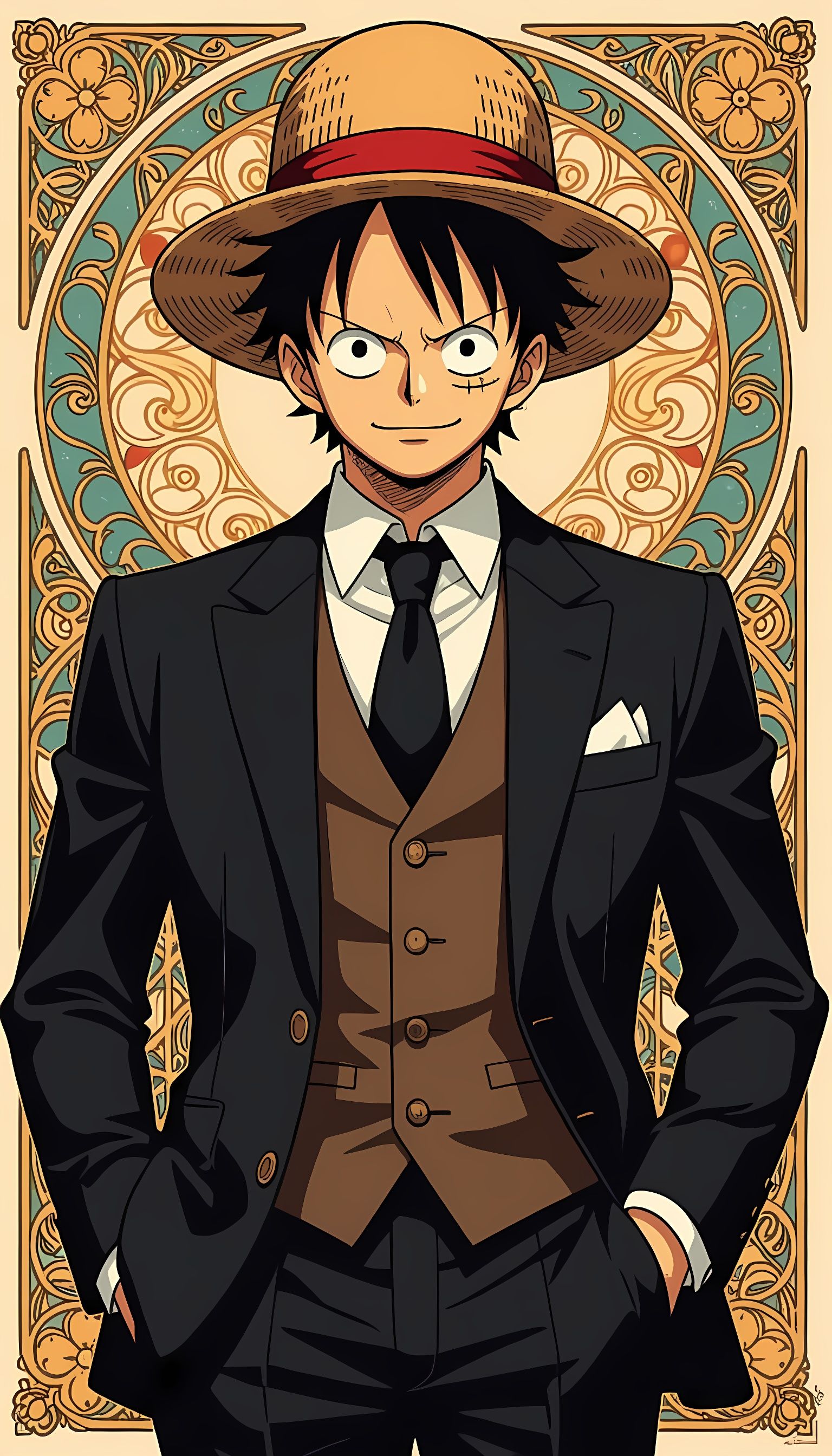 Luffy in Suit: Art Nouveau Elegance