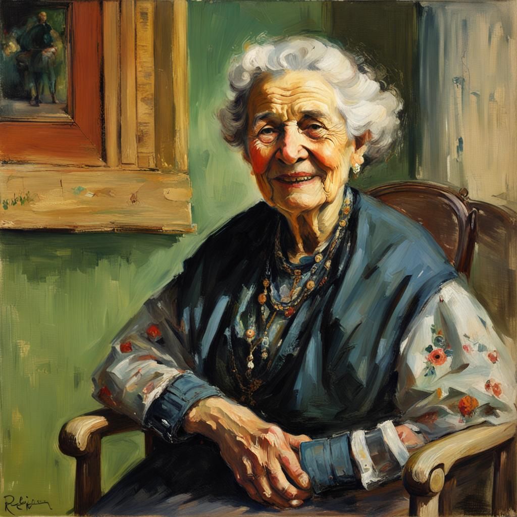 Portrait of Smiling Woman in Realist Oil Painting Style
