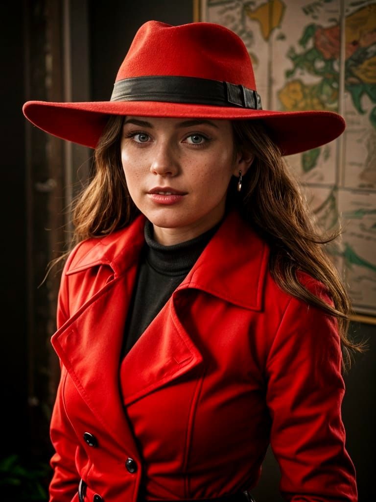 Carmen Sandiego in a Dimly Lit Detective Office